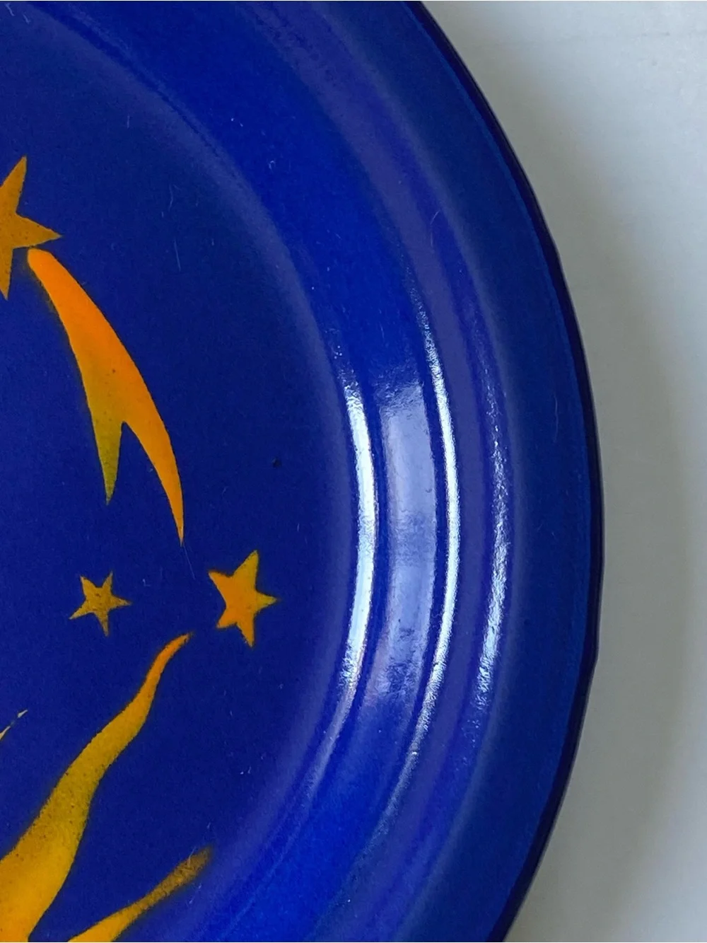Vintage Kockums Sweden Enamelware 2 Plates Celestial Sun Noon Stars 8.75” Blue